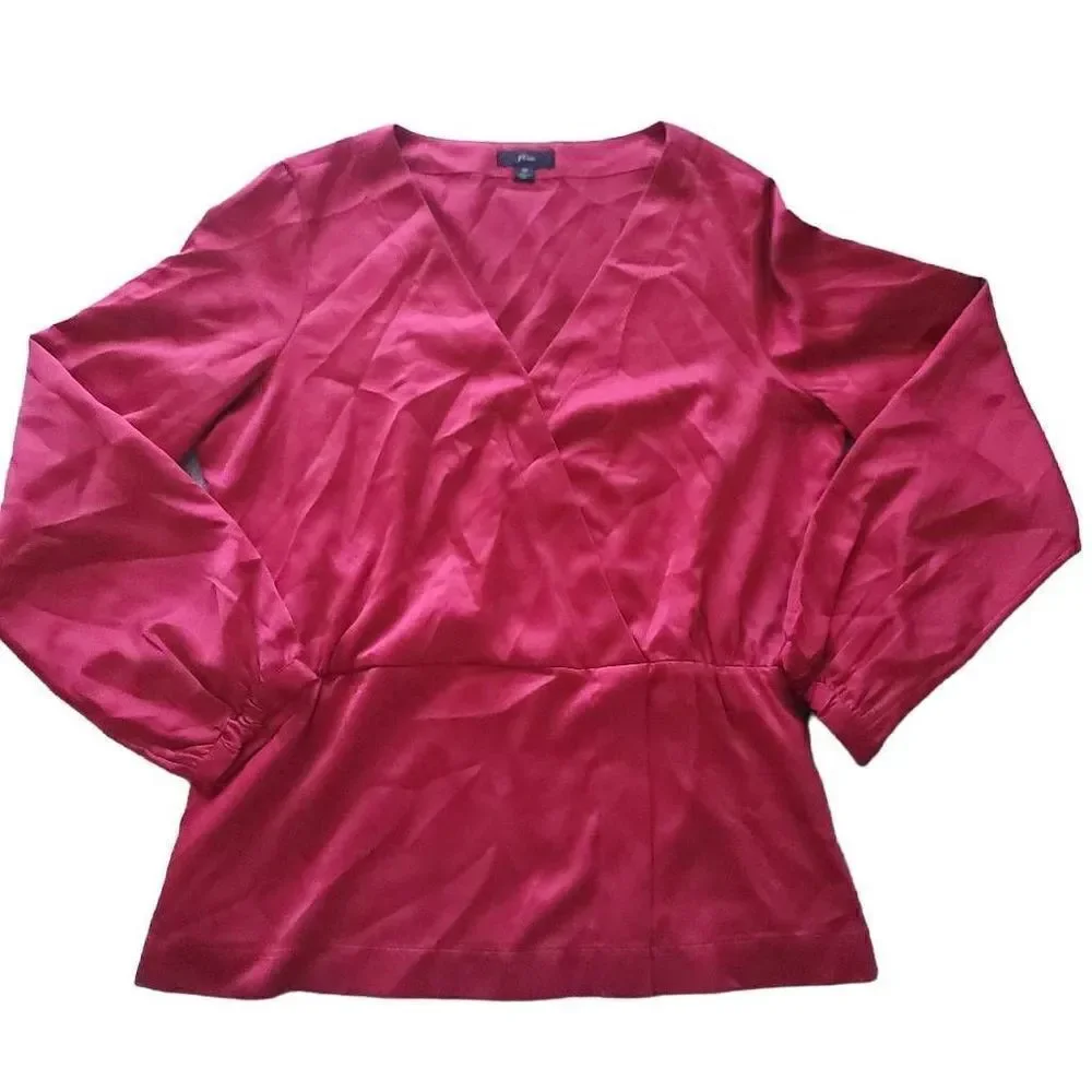J crew womens Sz M red satin long sleeve blouse